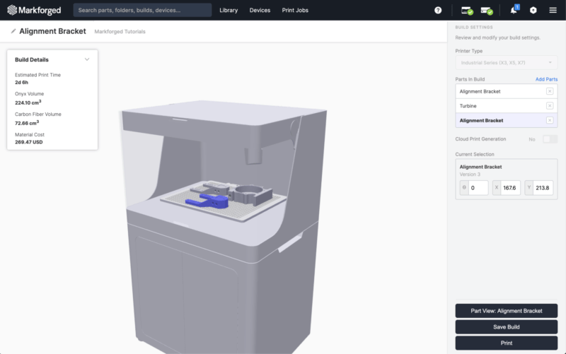 Build-Ansicht der 3D-Drucksoftware